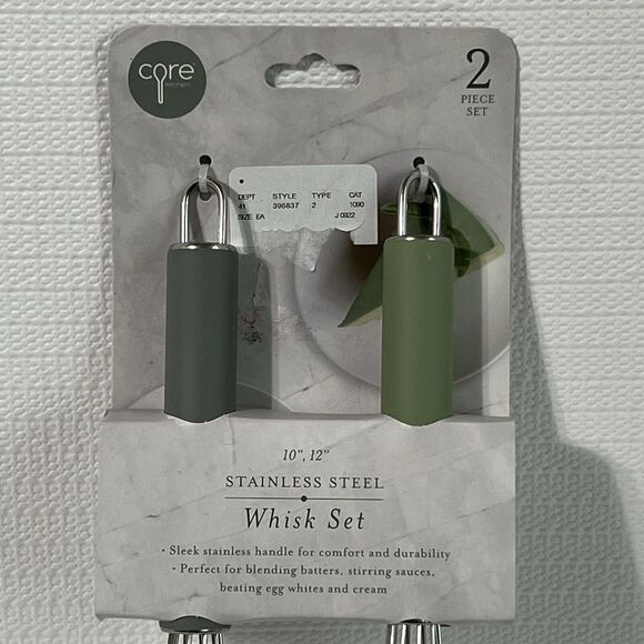 Core Kitchen Balloon Whisk Set of 2 Stainless Steel 10" and 12" Green Hangable - Picture 4 of 12